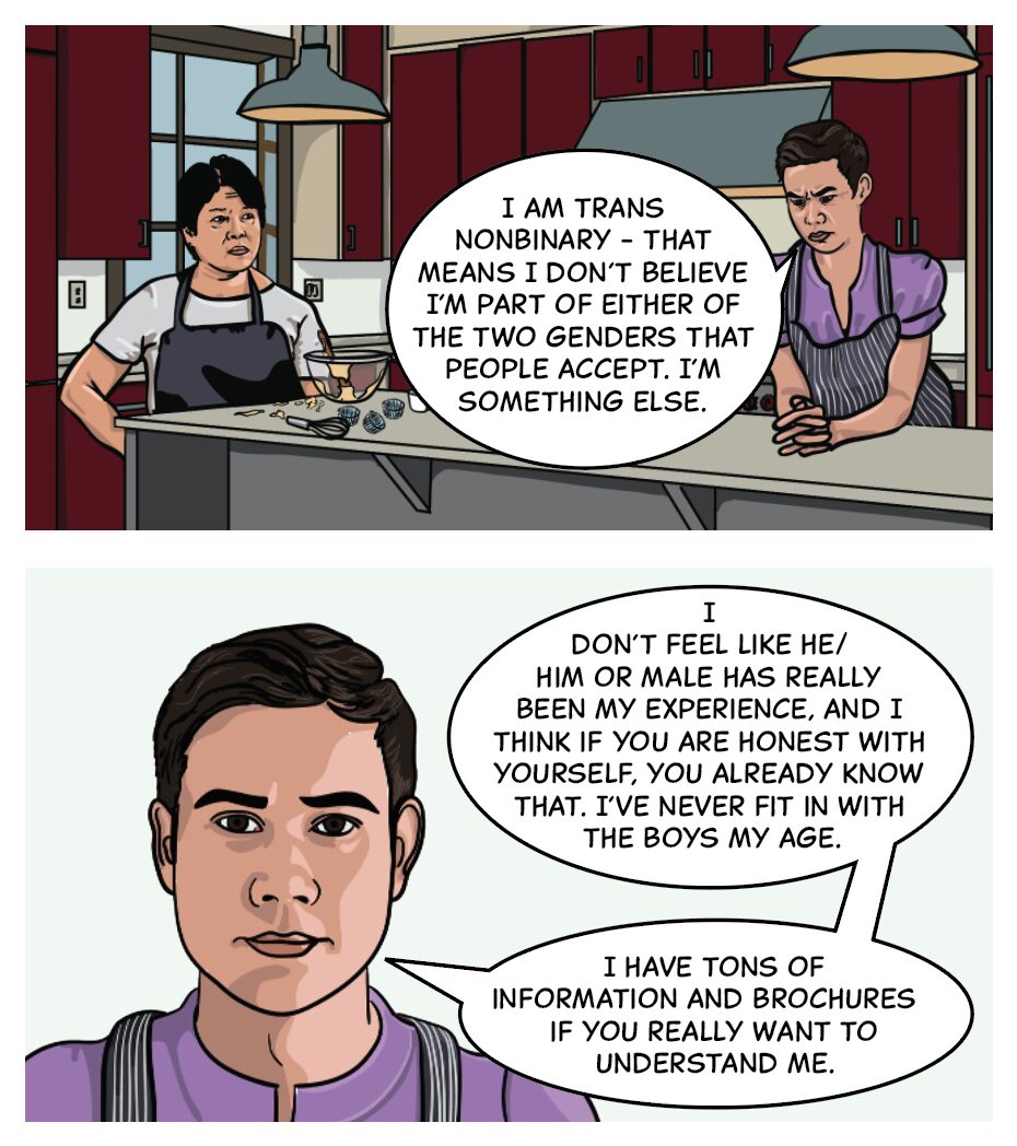 Screen-Shot-2020-06-10-at-10.50.58-AM Two cells from the graphic novel The Story of Them. In them, a person comes out to their mom.