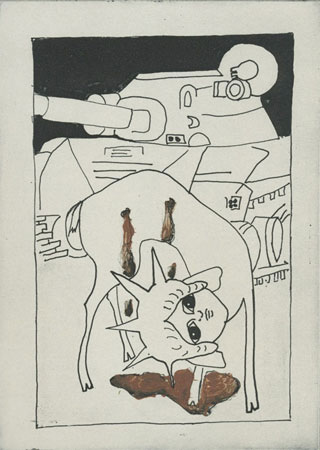 american_values Print of the statue of liberty as a deer shot multiple times and bleeding with a tank in the background