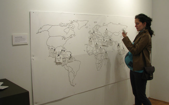 crime_wall Installation of the senior show, showing a map of crime with images of each Presidents' head where they did something messed up.
