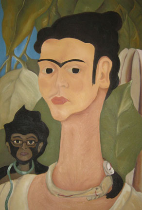frida Painting of Frida Kahlo with a self portrait as a monkey on her shoulder