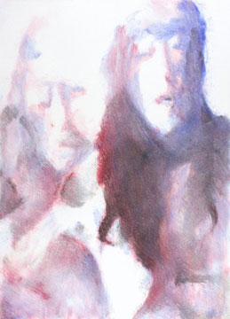 monotype Monotype print of a woman on the right with a ghostly repeat image of her to the left