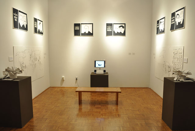 show_install1 Image of the show installation with the posters, maps, and animation.